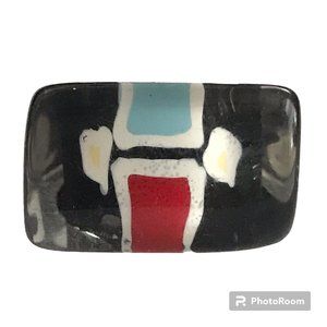 Vintage Lucite Acrylic Ring Size 7 Retro Abstract Hand Painted White Red Black